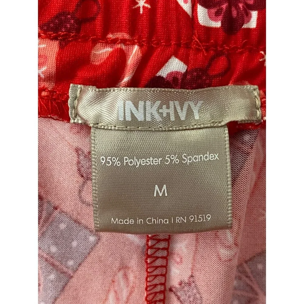 New Ink+Ivy red Christmas‎ ornament Pajama top and bottoms set Sz M
